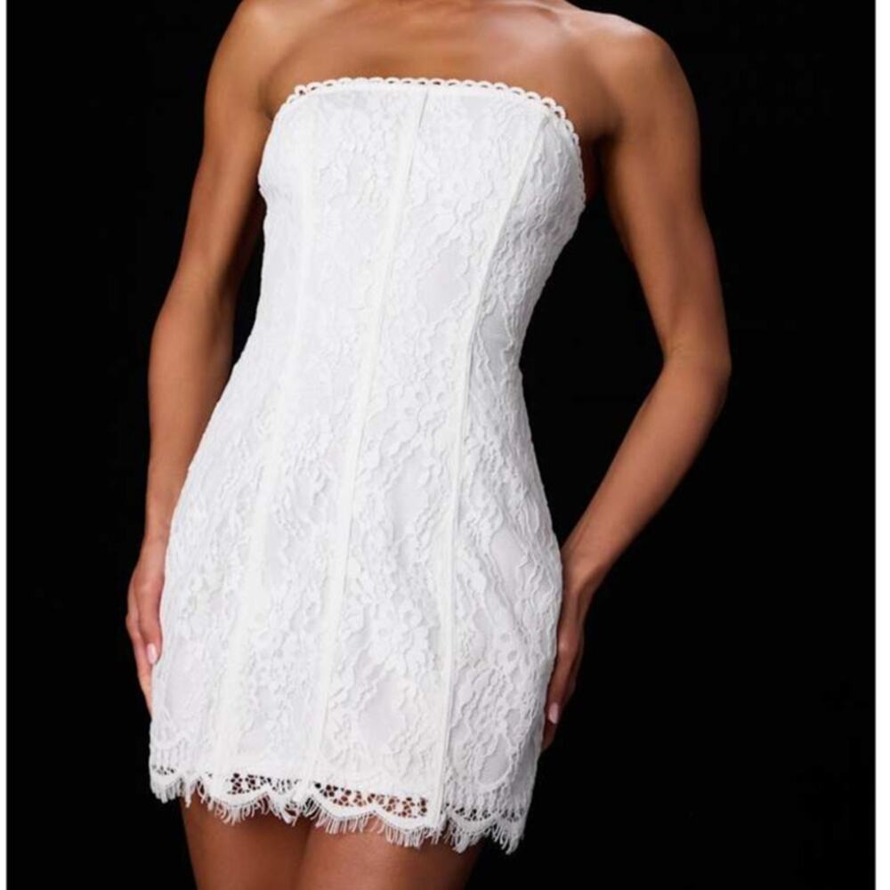 NEW Lulus Daley White Floral Lace Strapless Bridal Shower Mini Dress Small